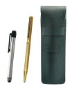 シボ革ペンケースモスグリーン メタルタッチ棒銀と真鍮六角回転ホリ金ボールペンセット 金 SASMG-ALST-6KSBP-K