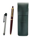 シボ革ペンケースモスグリーン メタルタッチ棒銀とユーロスタイル真鍮パーツノック式ボールペンセット 赤 SASMG-ALST-NXB-R