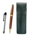 シボ革ペンケースモスグリーン メタルタッチ棒銀と木軸レトロ回転ボールペン・エクサセット SASMG-ALST-1455