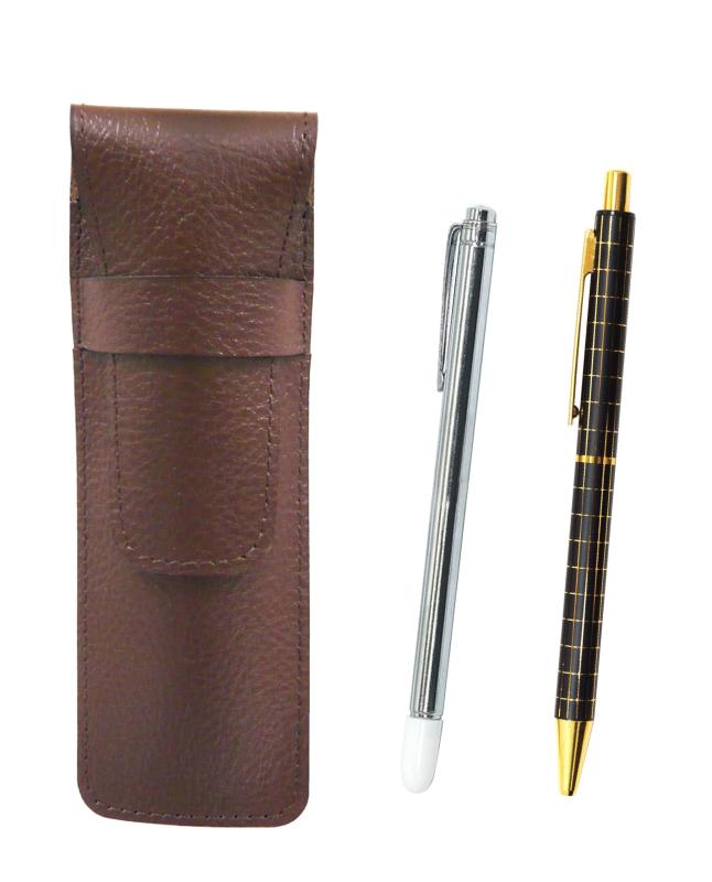 2個パック シボチョコカラー牛革ペンケース 金属製指示棒と標準サイズ金属ストレートノック・ダブルアルマイト加工黒格子ボールペンセット 黒 SASTYO-701S-NQ25KB-B-2(3)