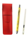 スリム牛革ペンケース赤 ペン型消しゴム 白と3メカジャパンクリアセット 黄 T23-ASRMC46W-CL3M-Y