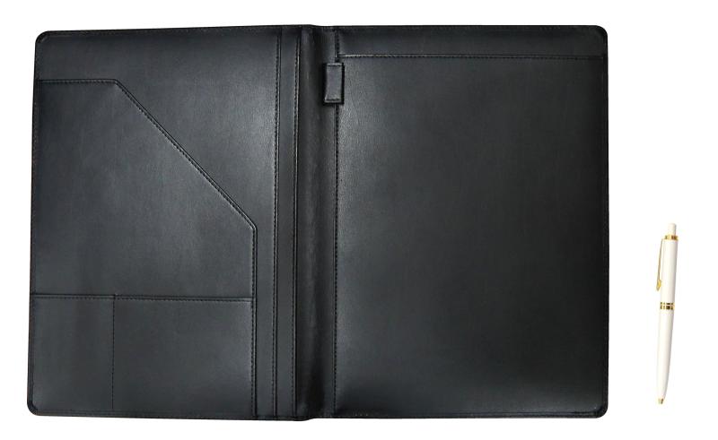 再生牛革B5ビジネスホルダー ユーロスタイル真鍮パーツノック式ボールペンセット 白 T23-LSB5BHA-NXB-W