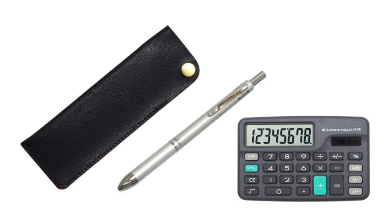 ミニ電卓付 横ホックペンケース黒 3メカシルバーセット T23-D-NK01B-3MS(3)