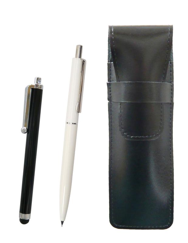 2個パック スリム牛革ペンケース黒 タッチペンとAP150昭和40年代復刻版ノック式金属クリップ付レディスシャープペンセット 白 T23-ASB708-AP150S-W-2(3)