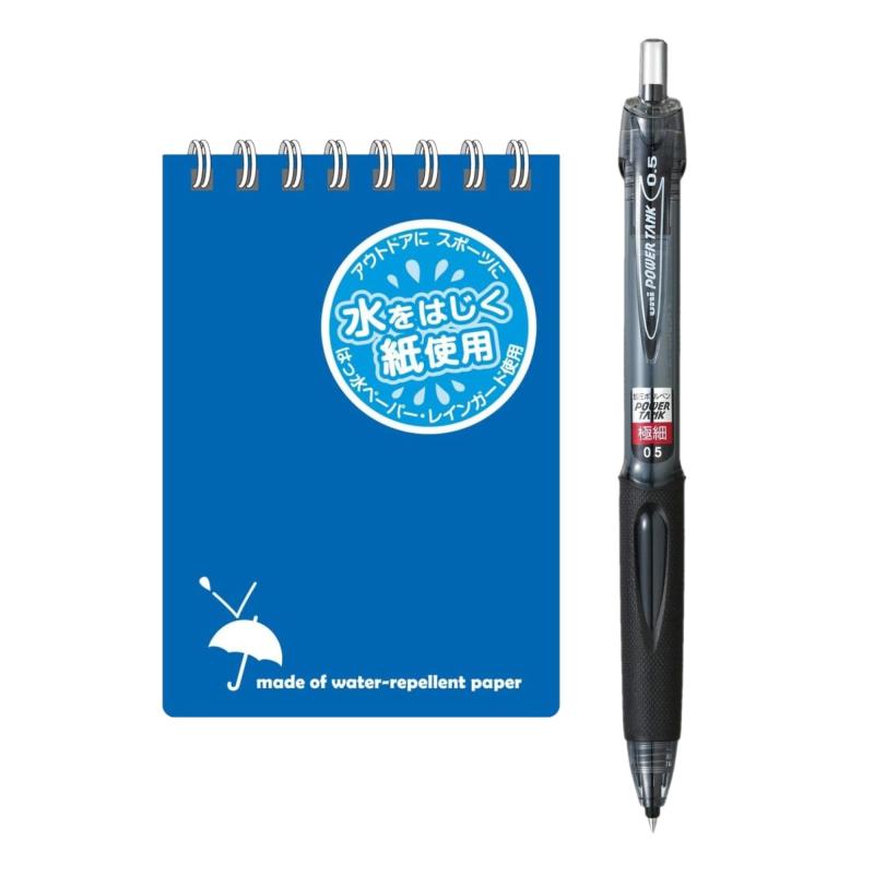 【水に強く、書きやすい。現場で頼れる筆記具】アピカ レインガードメモ A7 SW59BN 青 （1冊）+パワー..