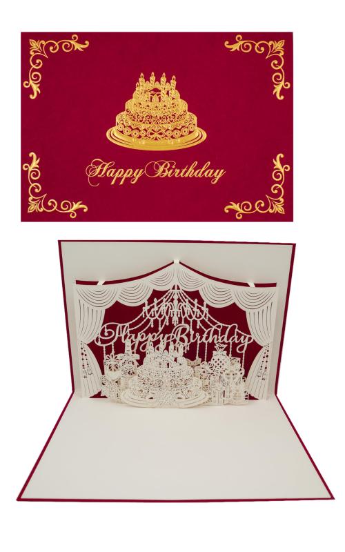 日本 製 【 バースデー カード 赤 ワイン ケーキ 飛び出す 】 リーフ ワーク カンパニー グリーティン..