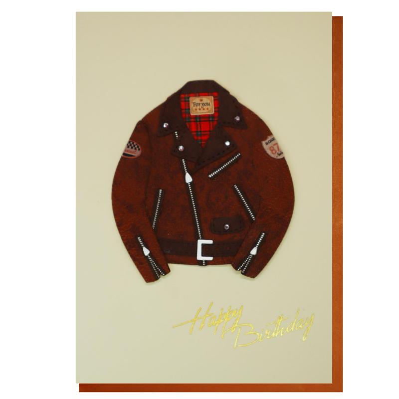 【 バースデー カード 皮ジャン 男性 】 リーフ ワーク カンパニー グリーティング 誕生日 大人向け ハンドメイド 手作り 封筒付き セット メッセージ お...