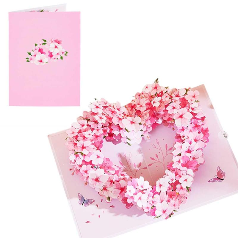 花柄 グリーティングカード 3D 立体 ハート型 薔薇 記念日カード ポップアップ誕生日カード 母の日 記念日 結婚祝い メッセージ ド ギフト 感謝状 封筒付...