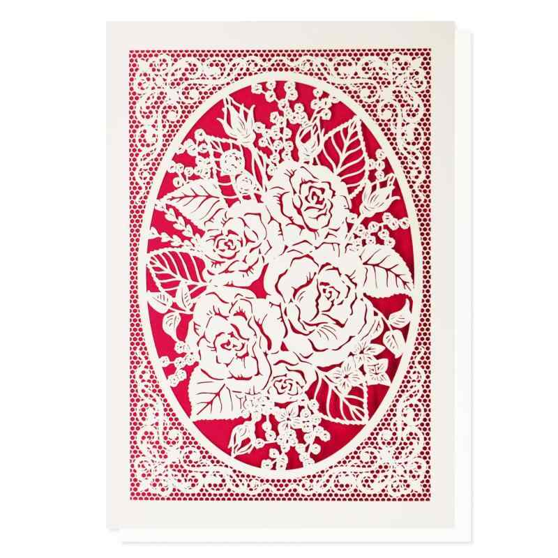 【 メッセージ カード バラ レース 赤 女性 】 リーフ ワーク カンパニー グリーティング サンキュー ありがとう 大人向け ハンドメイド 手作り 封筒付き セット お祝い プレゼント ギフト