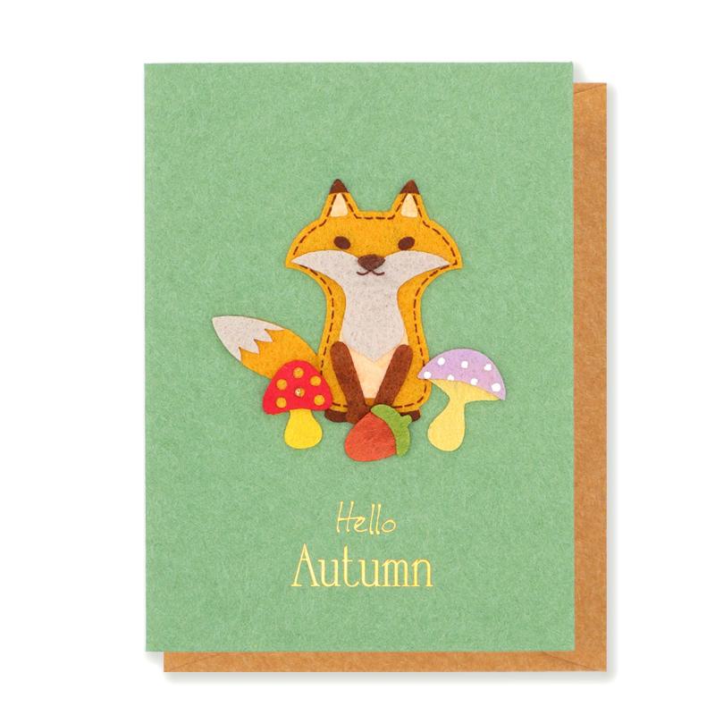 【 メッセージ カード 秋 】きつね 動物 リーフ ワーク カンパニー グリーティング サンキュー ありがとう 感謝 大人向け ハンドメイド 手作り 封筒付き ...