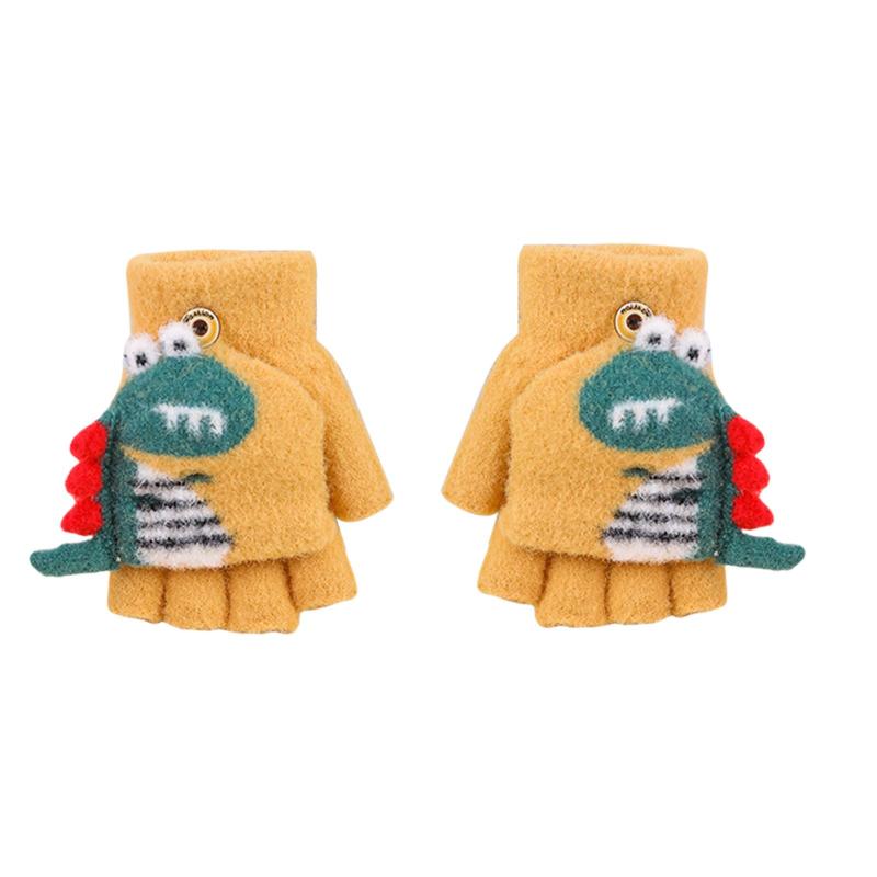 [Kingsiely] ベビー手袋 キッズ グローブ 可愛い 恐竜 5本指 指切り ミトン手袋 半指 手袋 ミトンフード付き スマホ対応 赤ちゃん 男の子 女の子 防寒 暖かい 柔らかい 通園 通学 旅行 自転車 お