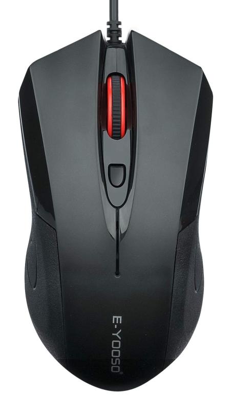 E-YOOSO マウス 有線 2000DPI 高精度 4ボタン 3段階調節可能 人間工学 USB 光学式 左右対称型 両利き使用対応 オフェスに最適18ヶ月品質 ブラック