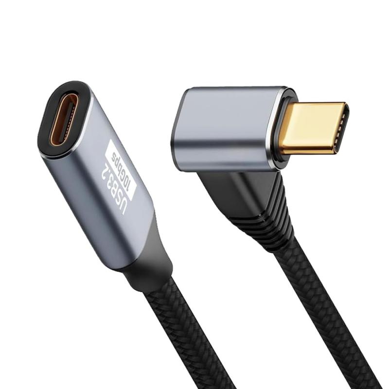 USB-C & USB-C 延長ケーブル L字 Type-c 延長 USB3.1 Gen2(10Gbps) 100W PD急速充電 高速データ転送 超高耐久ナイロン タイプc機種対応