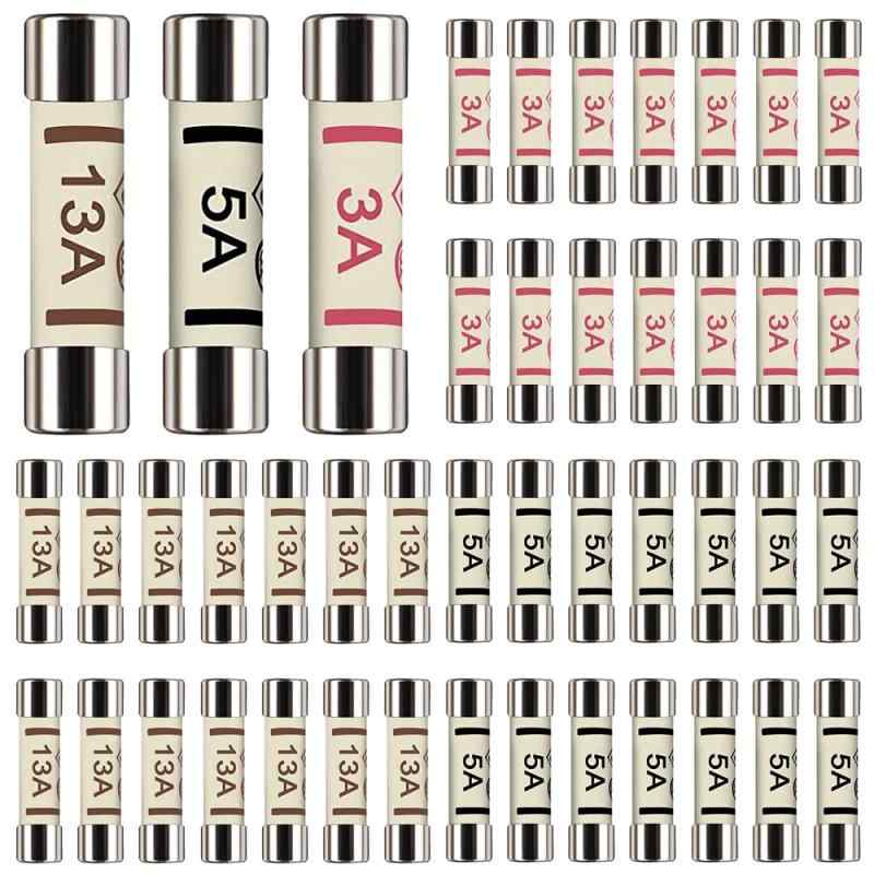 Xiatiaosann 42 個 3 つの値 6.3 x 25 mm 0.25 x 1 インチ 3A 5A 13A アンペア 240 V 速断セラミック管ヒューズ アソートメント キット パッケージ 透明プラスチック収納ボックス入り