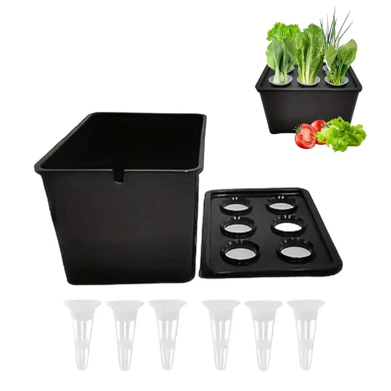 ADOFUN 水耕栽培キット 無土壌栽培ボックス 6穴 水耕栽培 家庭菜園 植物育成 室内 すいこう栽培キット 果物/野菜/花 耐久性素材 簡単設置 ガーデン用品 (ブラック)