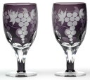 ミツワ硝子工芸 硝子工房彩鳳 葡萄文様 足付ビール杯ペア M-62-2V