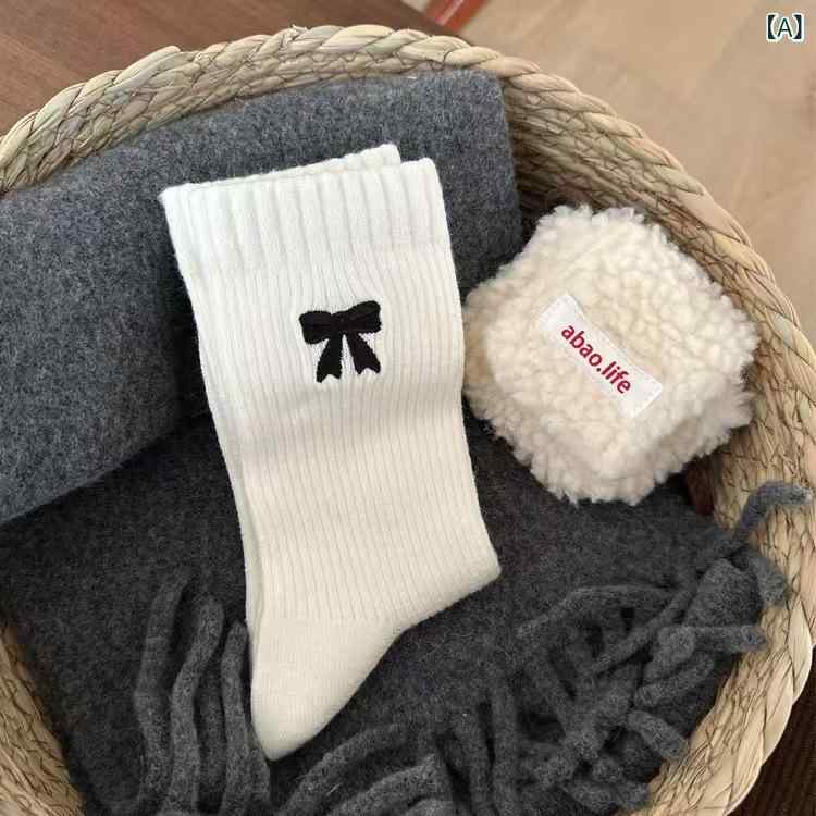 洋タンス, クローゼット - 蝶結びの 靴下の 女性の 秋冬の 韓国 系の insの 暖かい 絨毯の 復古の 中で 筒の 靴下の カレー 色の 女性の 靴下の 中で 筒の 山の 靴下