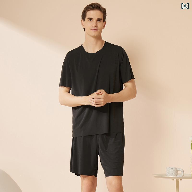 カップルの クールな パジャマ 男性 夏の 薄い 氷 糸 ねじの 家の半 ズボンは 女性の 家の 服の スーツを 着る ことが できます。