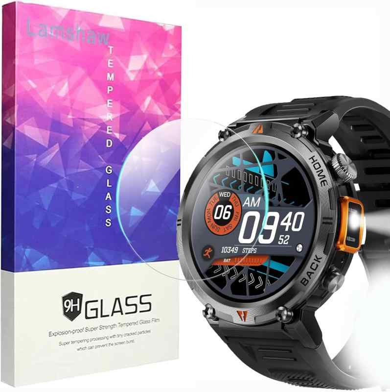 Lamshaw for EIGIIS KE3 スマートウォッチ 保護フィルム, 3枚組 9H ガラスフィルム 保護 フィルム カバー EIGIIS, KLOGIPOW, JELLOO, WitUser, VOPOCO, LaNikar DWTKE3