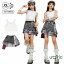 キッズ ダンス 衣装 スカート セットアップ 女の子 ヒップホップ 韓国 K-POP デニム チェック柄 ロック..