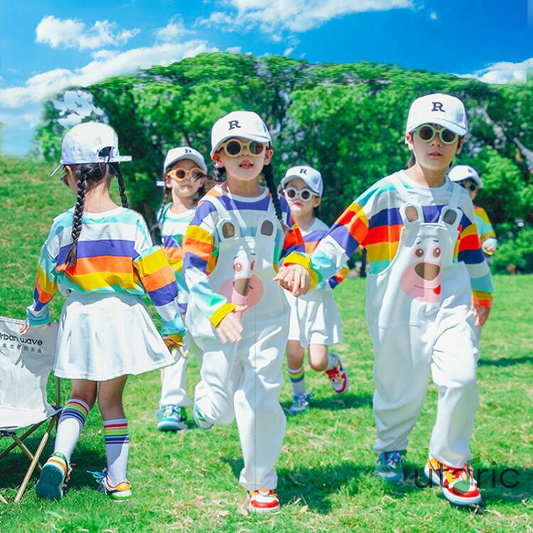 子供服 ヒップホップ ダンス衣装 マルチカラー 長袖 キッズ ダンス衣装 イベント お揃い セットアップ ヒップホップ 男の子 女の子 韓国ファッション トップス パンツ スカート サロペット ダンスウエア レッスン着 ステージ衣装 K-POP jazz 卒業写真 記念