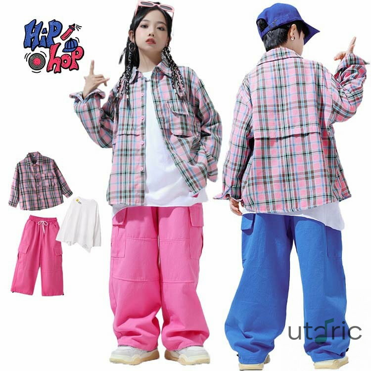 キッズダンス衣装 ゆるシャツ 長袖 カーゴパンツ ダンス 練習着 キッズ セットアップ 子供服 ヒップホ..