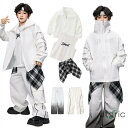 キッズダンス 白 ヒップホップ セットアップ 男の子 ジャケット 女の子 パンツ チェックスカーフ 子供 ストリート ダンスウェア ゆったり k-pop 演出服...