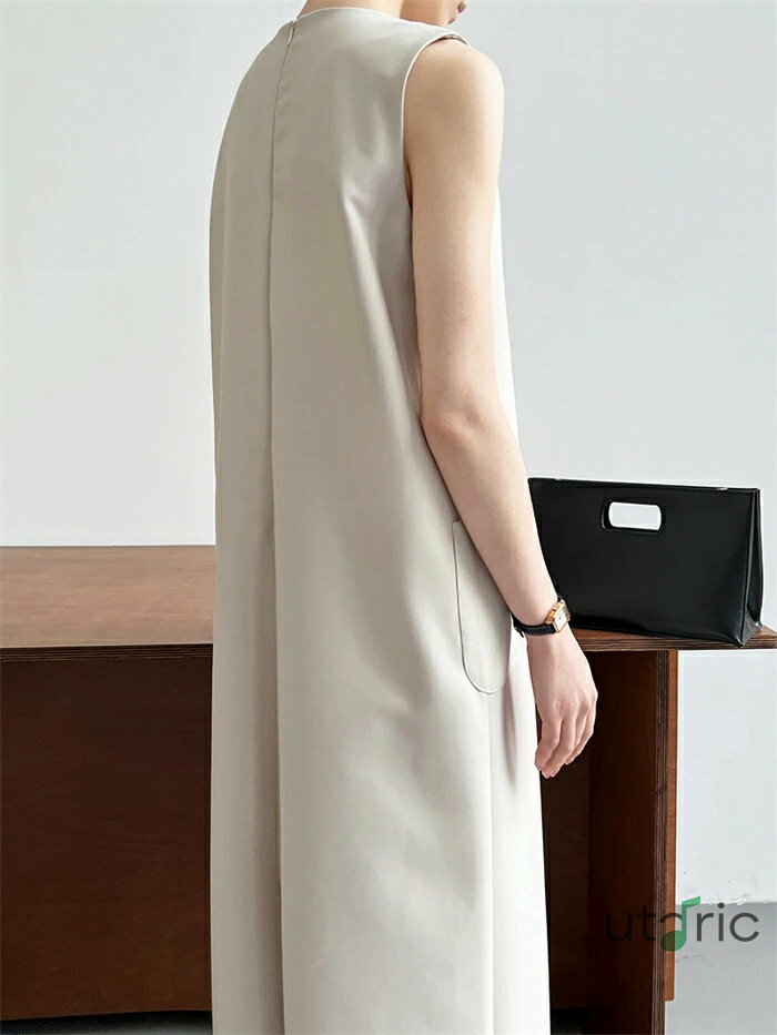 ジャンパースカート レディース ノースリーブ ワンピース ロング丈 マキシワンピース ロングワンピース ロングワンピ レイヤード スリット クルーネック 大きいサイズ 大人 袖なし ポケット付き 無地 上品 通勤 フォーマル 体型カバー 夏 秋 着痩せ オシャレ 綺麗め 送料無料