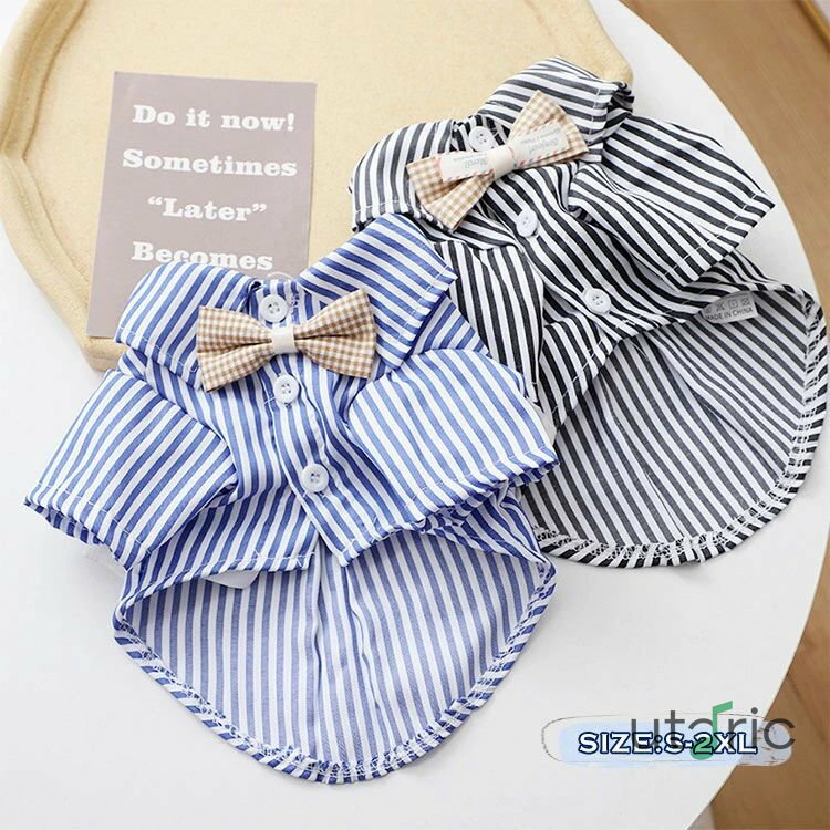 ペット服 犬服 猫服 リボン付き フォーマル シャツ ドッグウェア ストライプ 蝶ネクタイ付き ワイシャ..