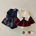 ベビー服 長袖 ワンピース ドレス ロンパース チェック柄 クリスマス衣装 重ね着風 赤ちゃん 新生児 女の子 ルームウェア 可愛い 綿 柔らかい お出かけ 出...