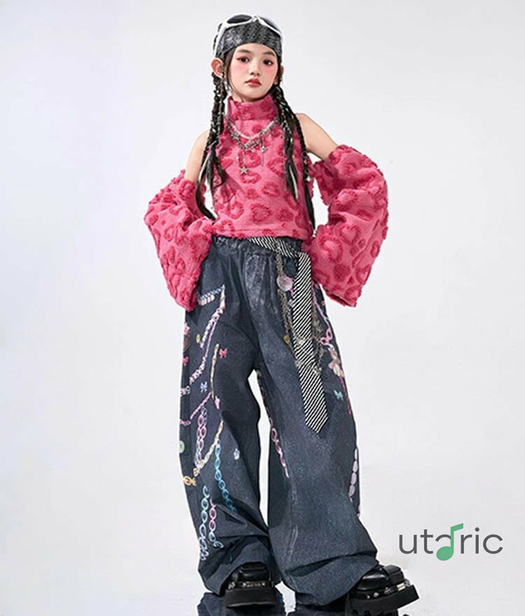 デニム パンツ 裏起毛 ボア ハートの柄 ジーパン ミニ ヒップホップ ダンス 衣装 ファッション ギャル キッズ 子供ダンス衣装 女の子 子供 服 ダンスウェア ジャズダンス ストリート JAZZ HIPHOP 原宿系 発表会 演出服 練習服 団体服 ピンク 110-180 2