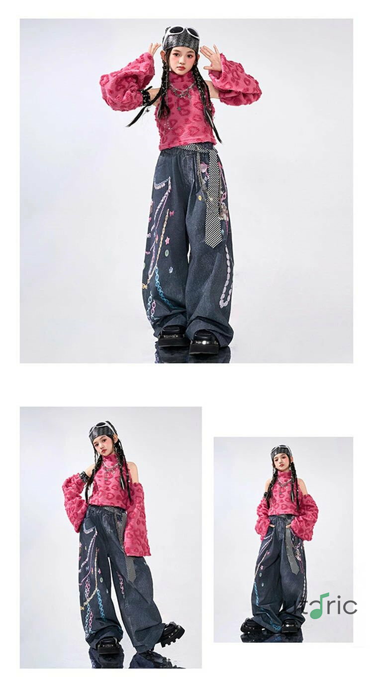 デニム パンツ 裏起毛 ボア ハートの柄 ジーパン ミニ ヒップホップ ダンス 衣装 ファッション ギャル キッズ 子供ダンス衣装 女の子 子供 服 ダンスウェア ジャズダンス ストリート JAZZ HIPHOP 原宿系 発表会 演出服 練習服 団体服 ピンク 110-180 3
