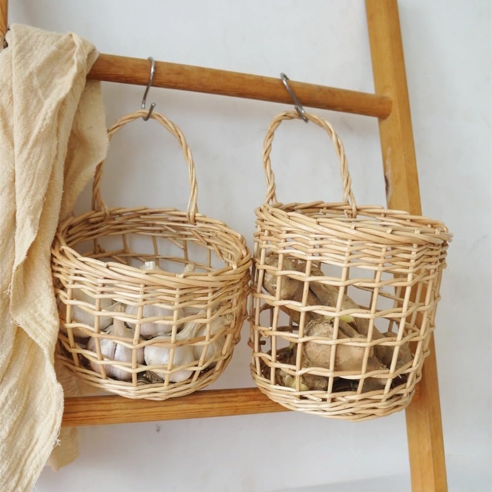 乐天商城 - ラタン収納バスケット キッチン ニンニク 工芸品 壁掛け 吊り下げバスケット 雑貨 小型 (2)