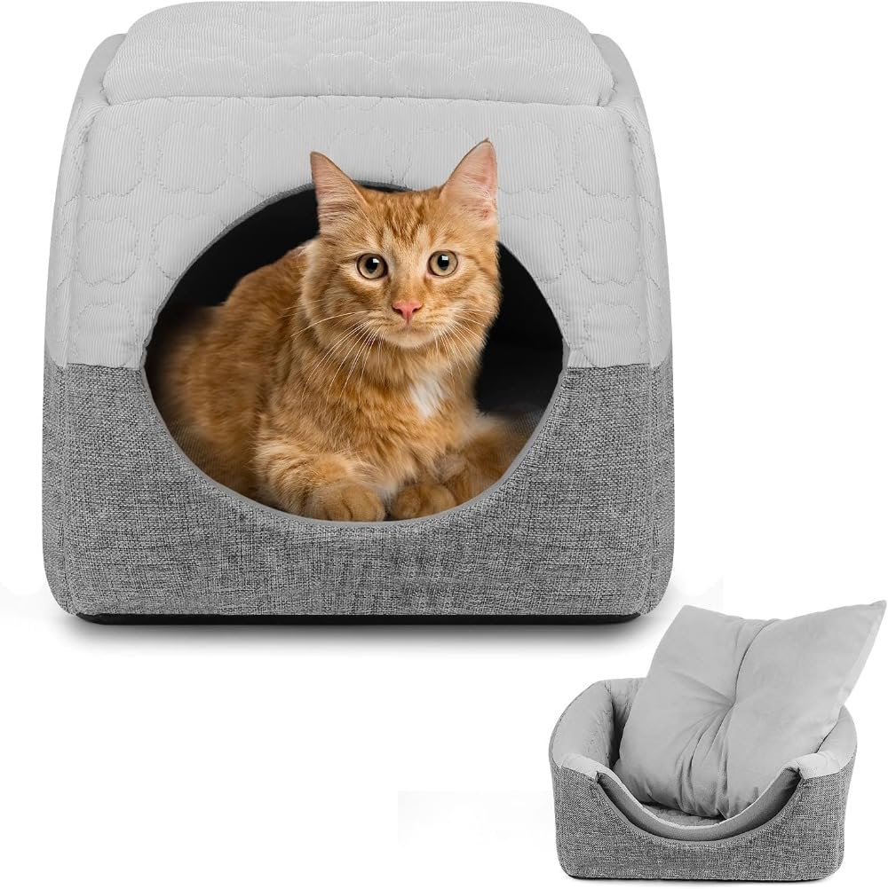 Rakuten - 猫 ベッド ペットベッド 夏 猫ハウス ドーム型 クッション型 折り畳み 2WAY ホットカーペット対応 ふわふわ クッションマット付 冬夏 通年タイプ 洗える 寒さ対策 小型犬 猫用 (L)