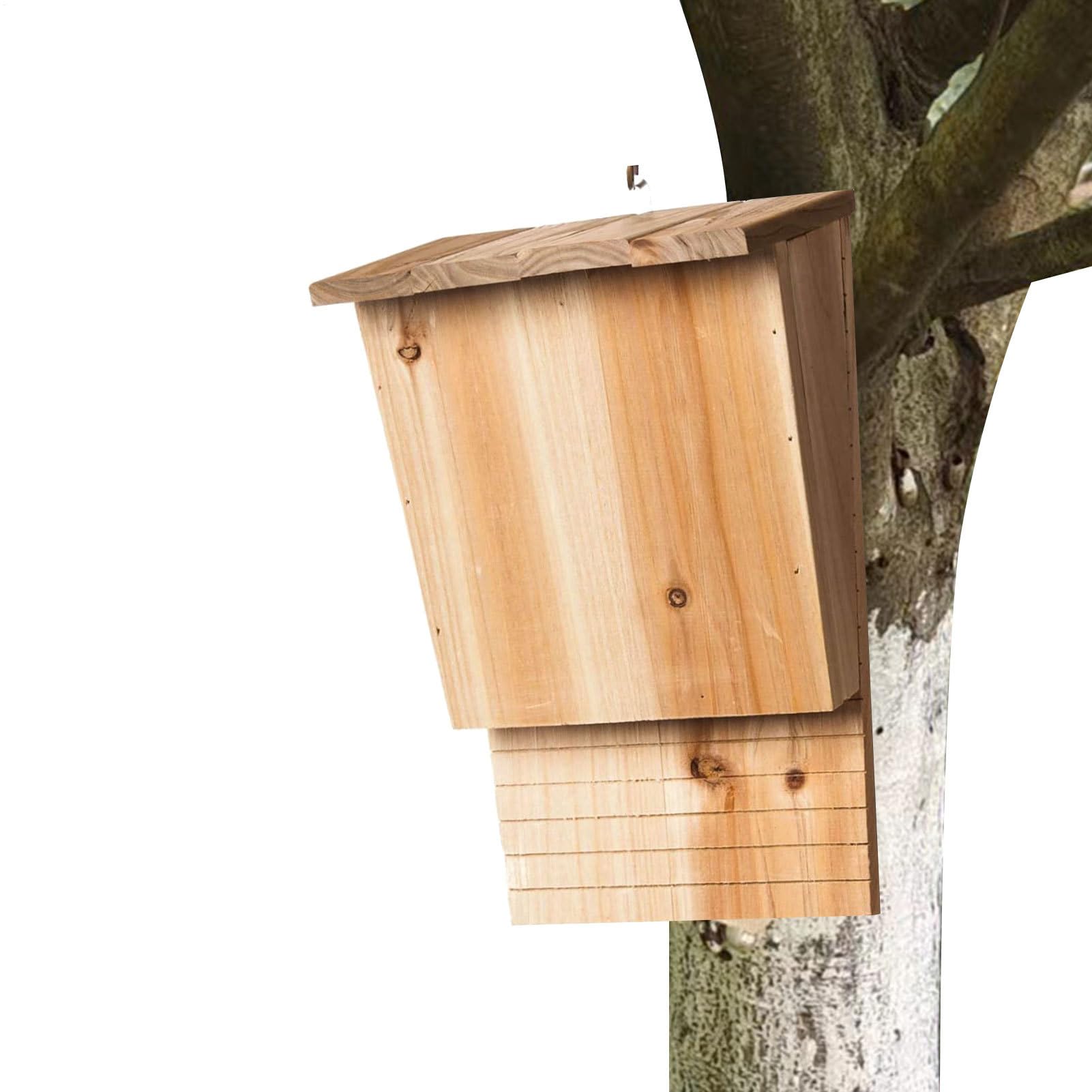 コウモリハウス - 耐候性ハエ駆除 屋外の庭園用木製バットハウス 裏庭、庭、パティオ、ポーチ、木、冬、夏、クリスマスハウスウォーミング用