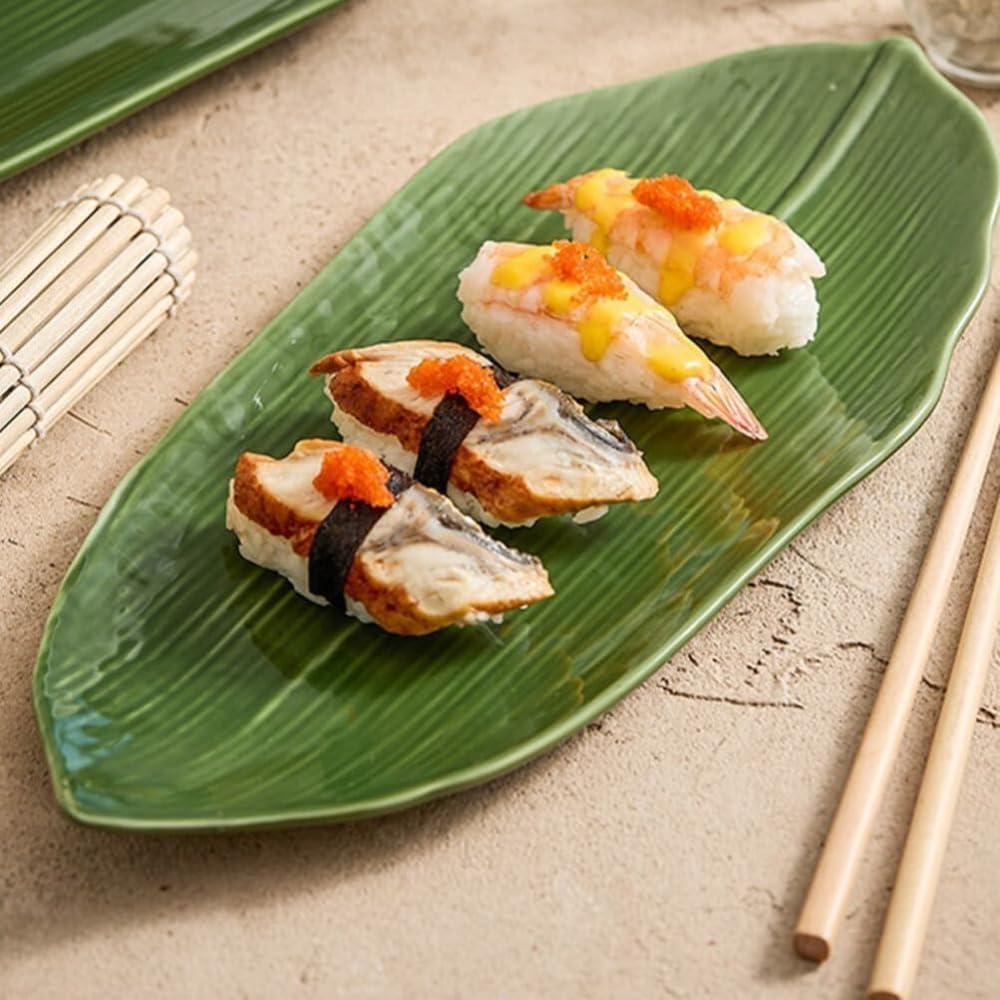 Rakuten - 【】日本料理 寿司 プレート セラミック 葉っぱ 形 皿 クリエイティブ 前菜 トレイ ノベルティ サービング 大皿 デザート用 ケーキ ホーム キッチン レストラン (M)