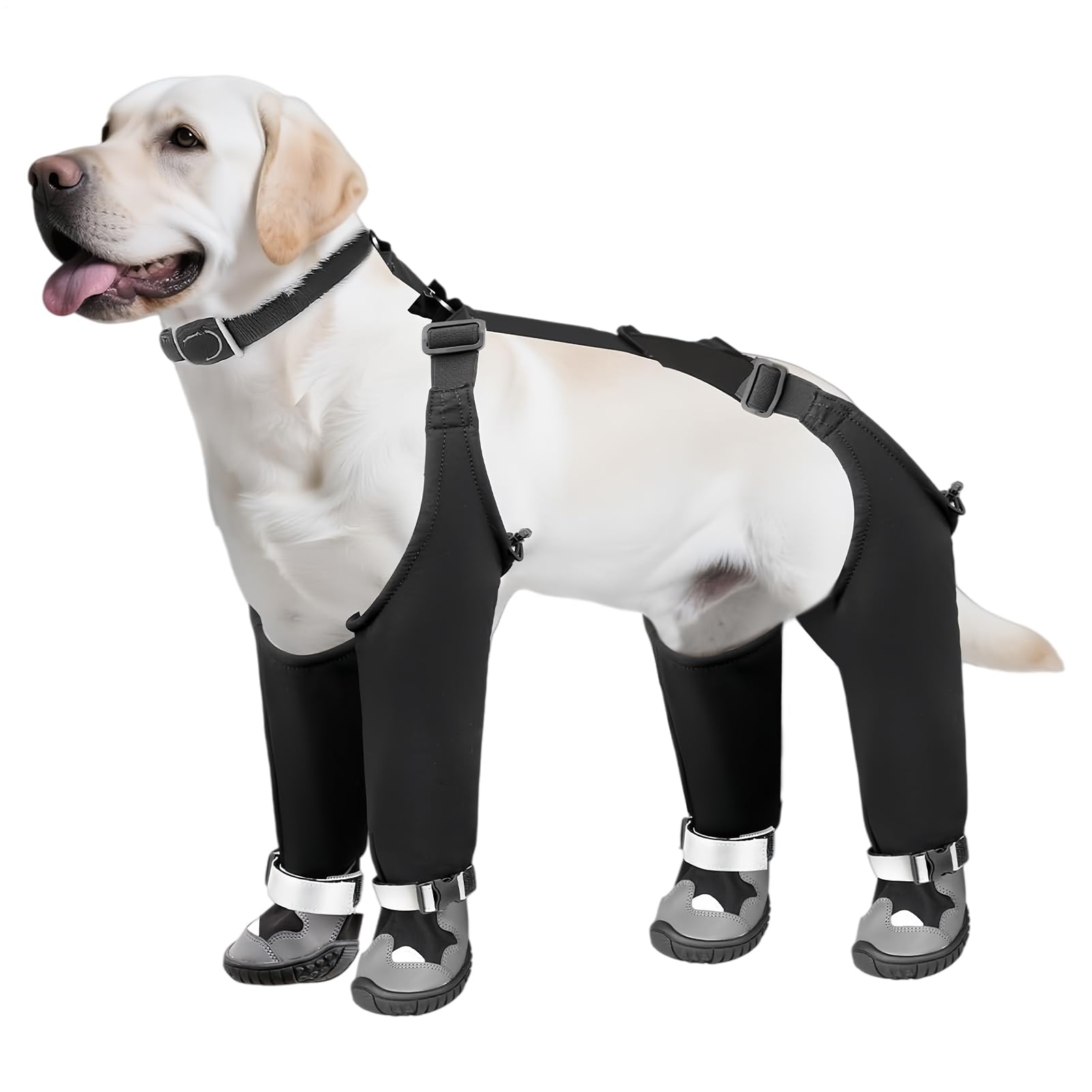 Rakuten - 調節可能なサスペンダー付き犬用ブーツ、防水犬用レインブーツ、冬、雨、濡れ、雪用ペットスノーブーツ、屋外ウォーキング用犬用サスペンダーパンツ、足プロテクター