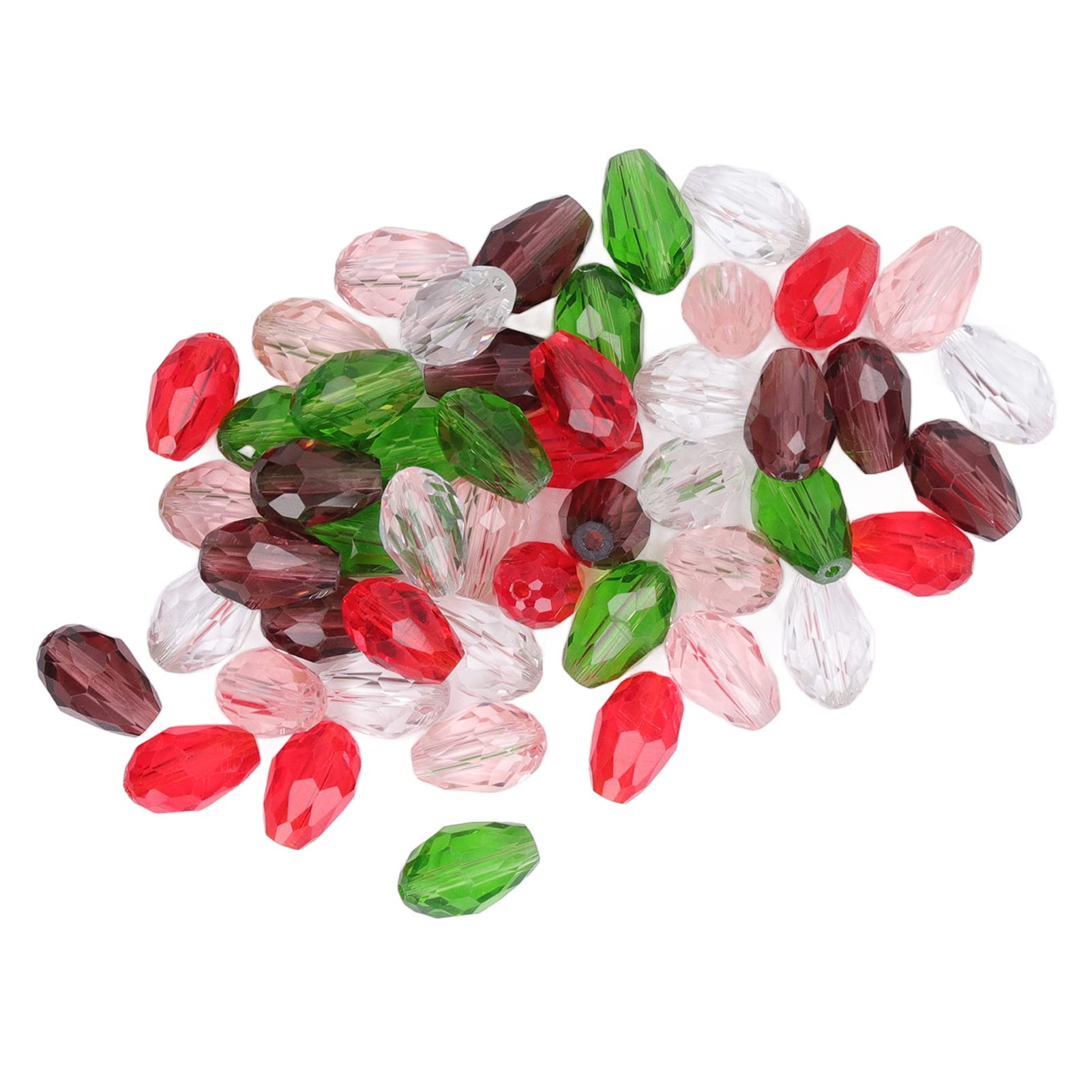 50個 ガラスビーズ 多面ビーズアソート 透明カラービーズ 露滴型 タッセルブレスレット ジュエリー クラフトメイキング