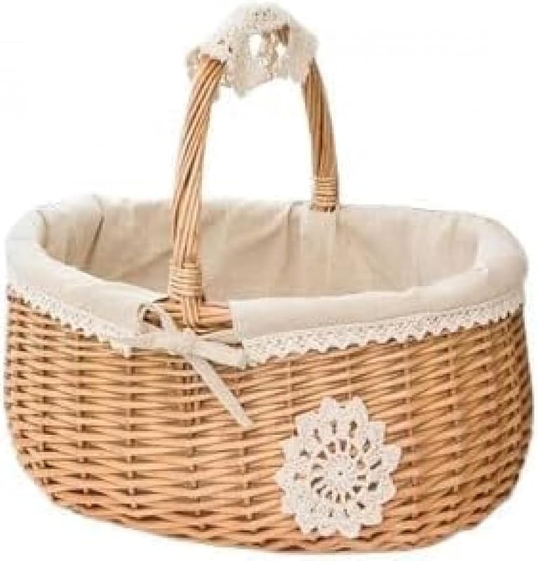 フルーツバスケット、ハンドルデザイン、手編みの籐、クリエイティブ、大容量、買い物に適しており、自然で環境に優しく、長期間使用でき、野菜/果物などを保管できます。