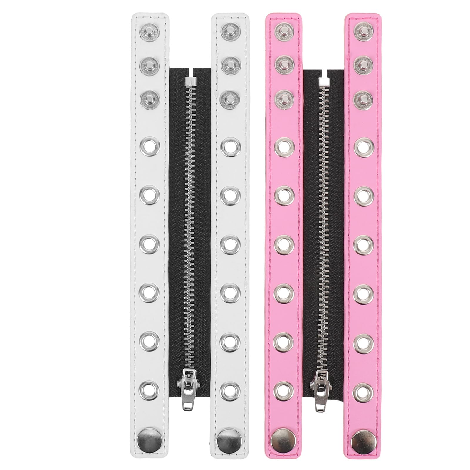 スタッズブレスレット2個：女性用パンクPUブレスレット - 幅広スタッズリベットリストバンド（ジッパー付き） - ロックパーティー用調節可能なカフジュエリー - ヴィンテージスタイルアクセサリー