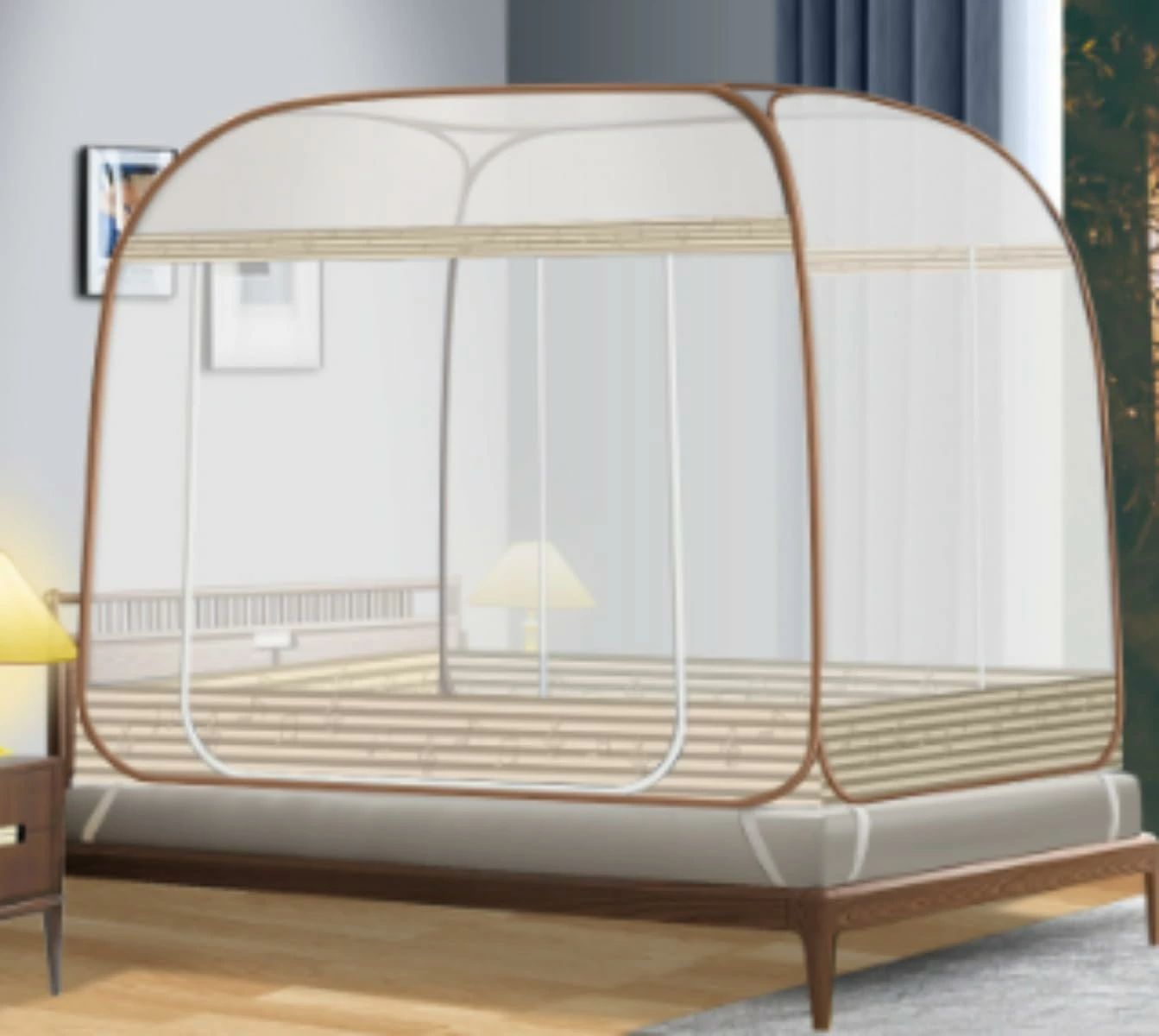 Rakuten - 蚊帳 テント式 ワンタッチ 箱型の蚊帳 底生地付き 折りたたみ 自立式 べっど用2ドアタイプ 網目は細かい 持ち運べる 収納便利 通気性よい 室内 アウトドア 旅行 用 (幅1.2m*長さ2.0m ブルー)