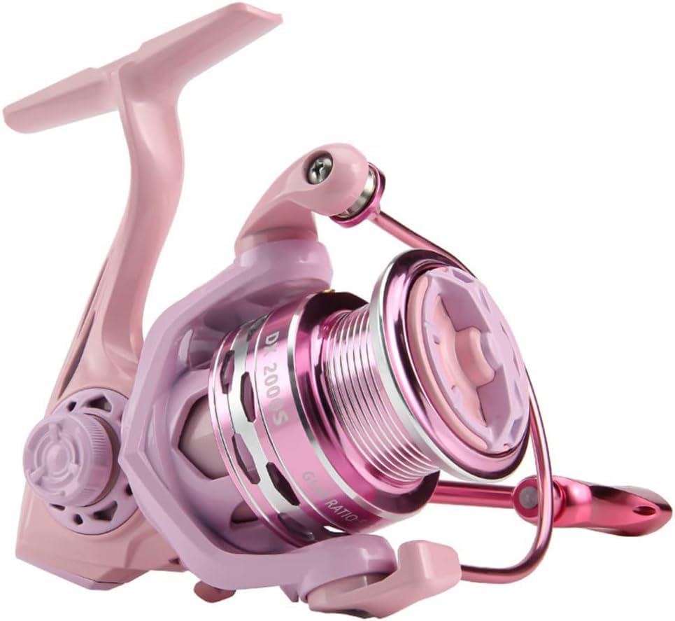 Rakuten - スピニングリール、5.2:1 ハイスピードギア比スピニングフィッシングリール、女性用フルメタルピンクカープリール、8kg 最大ドラッグフィッシングリール 海水または淡水用