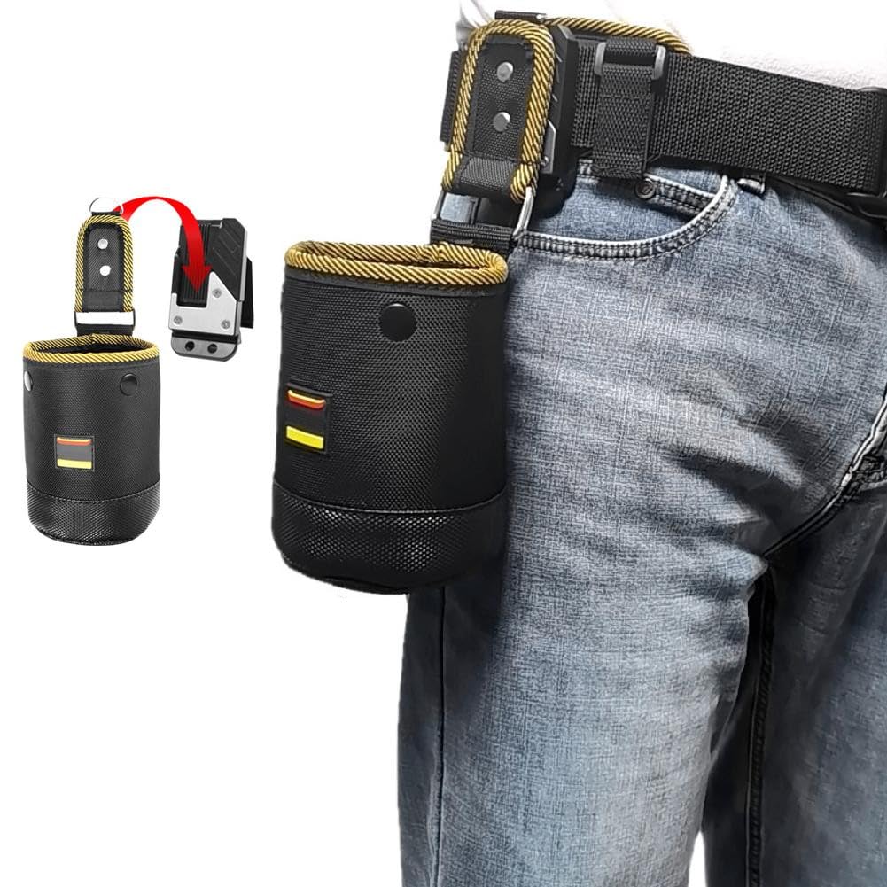 Rakuten - 腰袋 釘袋 2段 ベルト腰袋 工具入れ バネ式開閉 着脱式工具ホルダー付き 着脱楽々 ベルトに装着可能 着脱式パーツケース 工具袋 小物入れ 工具の落下防止 作業袋 ウエストバッグ 軽くて丈夫なナイロン素材 防水 耐久 多機能ポケット