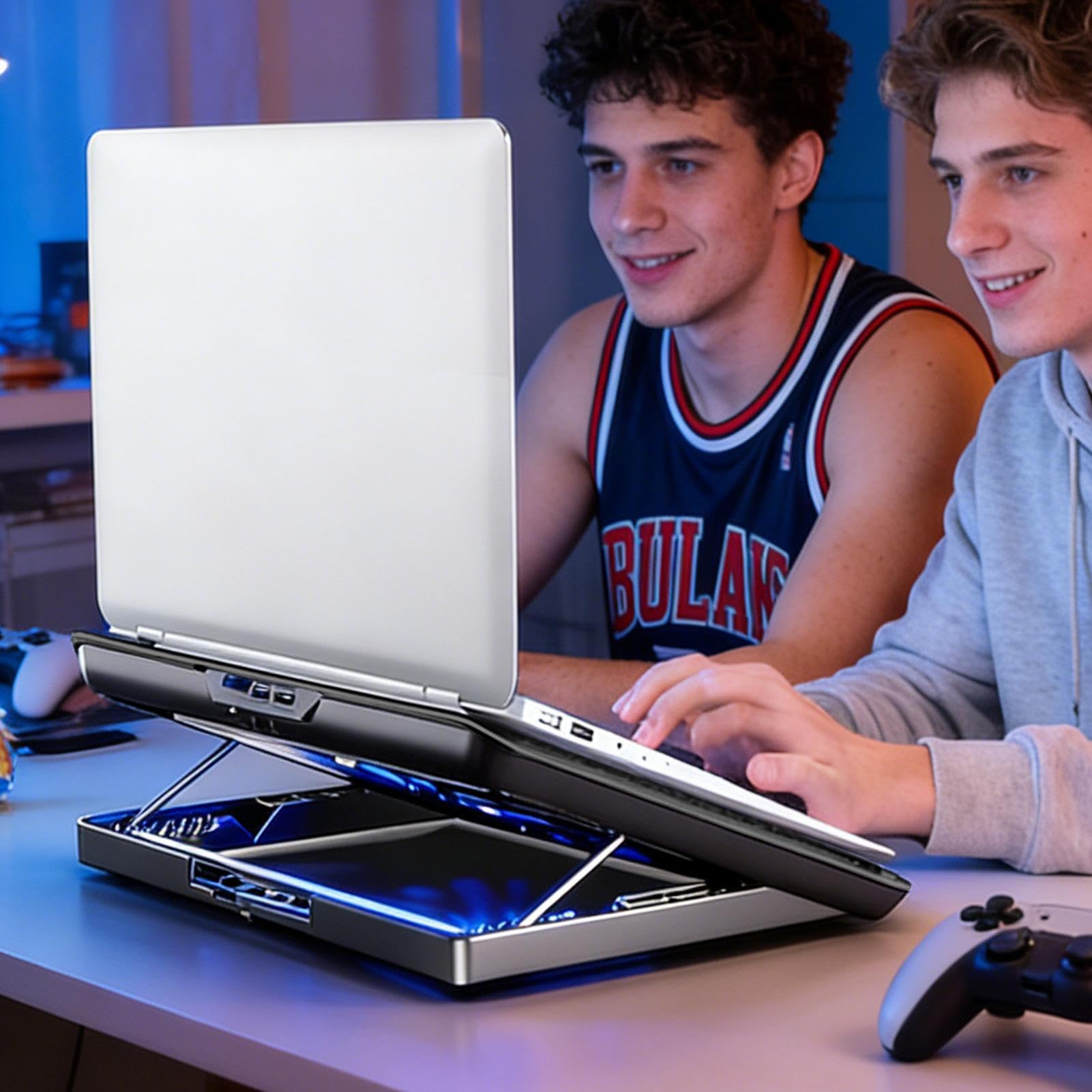 ノートパソコン 冷却 クーラー パッド - 調整 可能 高さ 調節 ライザー ステーション - アルミニウム合金製ノートパソコン用冷却パッド | キーボード、スマートフォン、タブレット、本、家庭、職場、寮、アパート対応