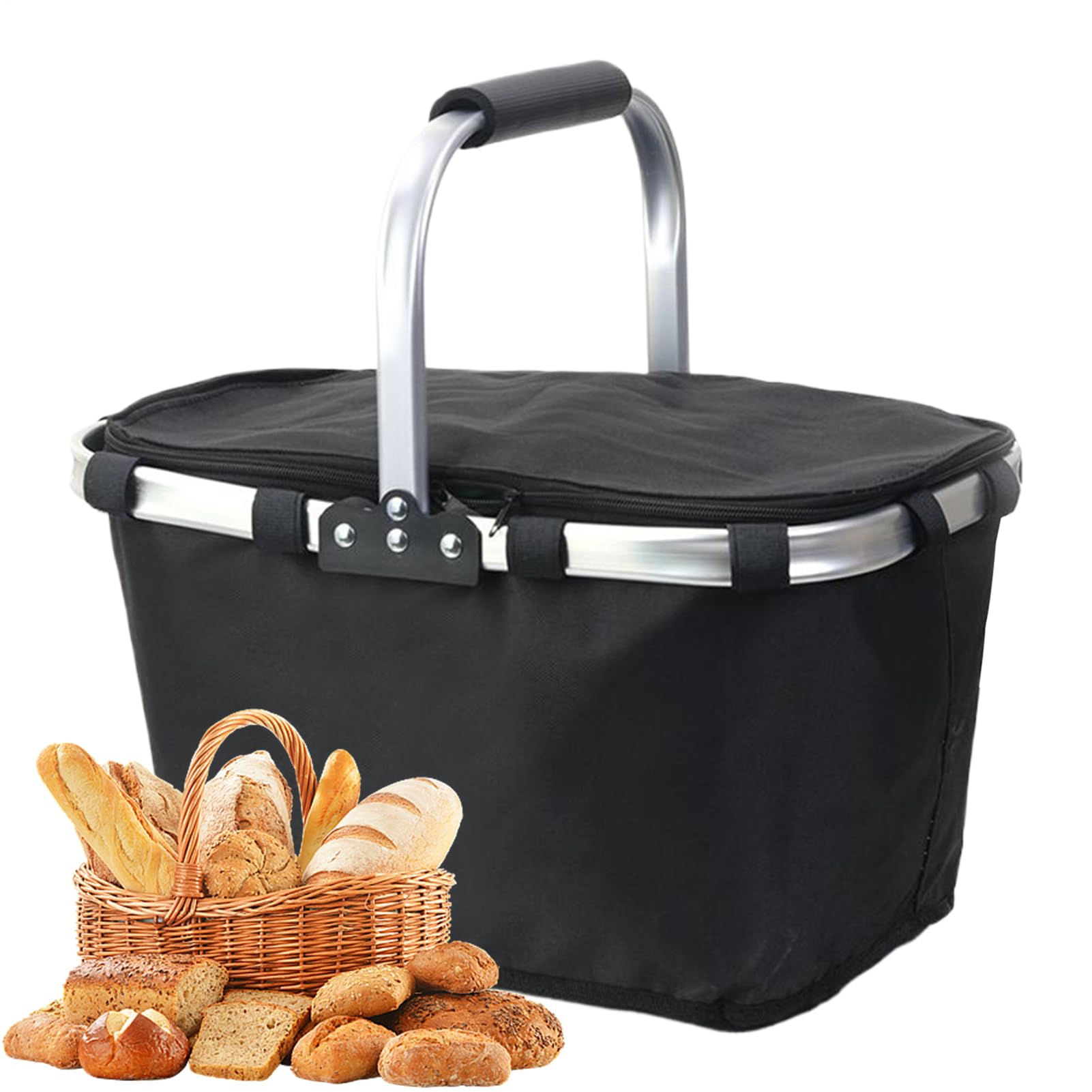 Rakuten - 取っ手付き食品買い物かご リユーザブル ショッピング バッグ | 大容量 折りたたみトートバッグ 男女兼用 スーパー 旅行 キッチン収納 買い物