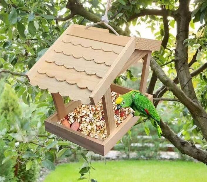 乐天商城 - 野鳥の餌台 バードフィーダーバー餌台 鳥の餌箱駅|木製バードフィーダー、庭の屋外の供給するための耐久性のあるハンギングワイルドバードフィーダー 29.5*16*19.7