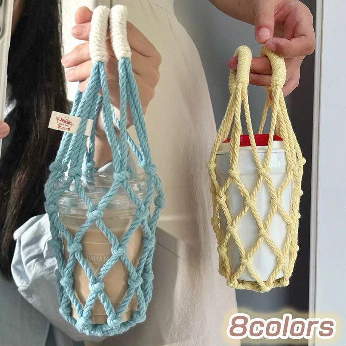 ＼選べる2個セット／水筒カバー 編み ロープドリンク キャリアウォーターボトル ネットバッグ 旅行 ワ..
