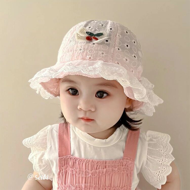 ベビー UVカット 女の子 レース さくらんぼ 赤ちゃん ハット 保育園 日除け 帽子 赤ちゃん ナチュラル 春 夏 秋 子供 バケットハット サンハット 新生児 紫外線対策 折り畳み キャップ 通園 海遊び シンプル お洒落 アウトドア 出産祝い 2