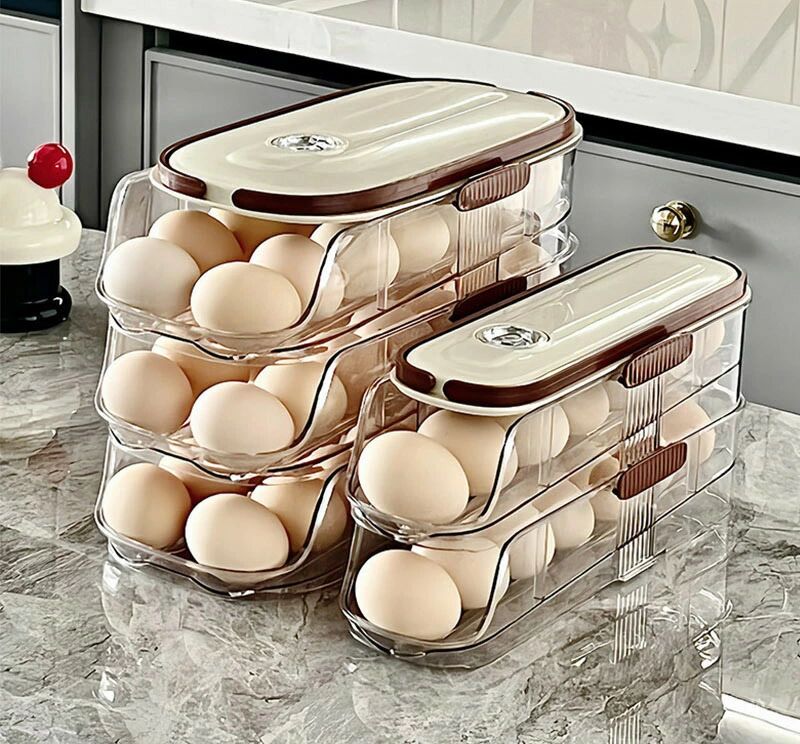 卵入れ 卵収納ボックス 自動ローリング 3段/2段/1段 卵ケース 冷蔵庫用 卵 たまご 収納ケース 省スペース キッチン 卵の容器 取り出し便利 たまご収納 フタ付き たまご収納棚 卵保存容器 卵ディスペンサー