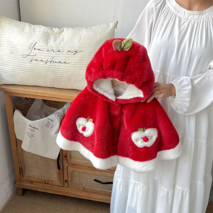 ベビー ポンチョ リンゴ クリスマスマント キッズ 男の子 女の子 リンゴ ポンチョコート クリスマス ケープ マント 防寒 ベビー服 おしゃれ 子供服 こども 着ぐるみ 衣装 仮装 赤ちゃん パーティー 新年 出産祝い プレゼント - 2